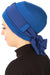 Cotton Instant Turban with Chiffon Band, Lightweight Multicolor Pre-tied Turban Bonnet Cap for Women, Stylish Belted Turban for Hijab,B-36 Sax Blue