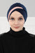 Multicolor Pre-Tied Turban Headband for Women, Easy Wrap Stylish Hijab Cap, Comfortable Cotton Alopecia and Chemo Headwear Bonnet Cap,B-23 Navy Blue - Powder