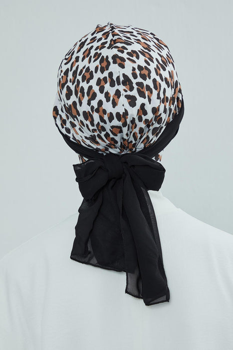 Instant Turban Cotton Scarf Head Wrap with Chiffon Headband, Lightweight Multicolor Headwear Bonnet Cap with Various Pattern Options,B-24YD Wild Elegance - Black