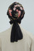 Instant Turban Cotton Scarf Head Wrap with Chiffon Headband, Lightweight Multicolor Headwear Bonnet Cap with Various Pattern Options,B-24YD Dark Forest - Black
