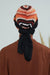 Instant Turban Cotton Scarf Head Wrap with Chiffon Headband, Lightweight Multicolor Headwear Bonnet Cap with Various Pattern Options,B-24YD Retro Waves - Black