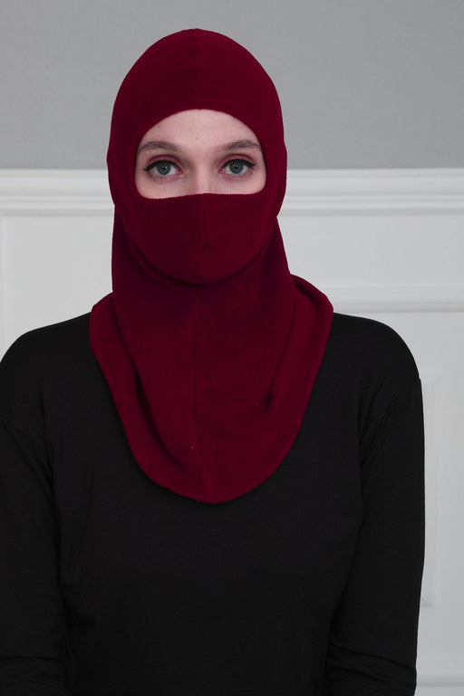 Instant Turban Fleece Lightweight Inner Bonnet Ninja Cap, Slip on Hijab, Balaclava Wind-Resistant Face Mask,TB-2P Maroon