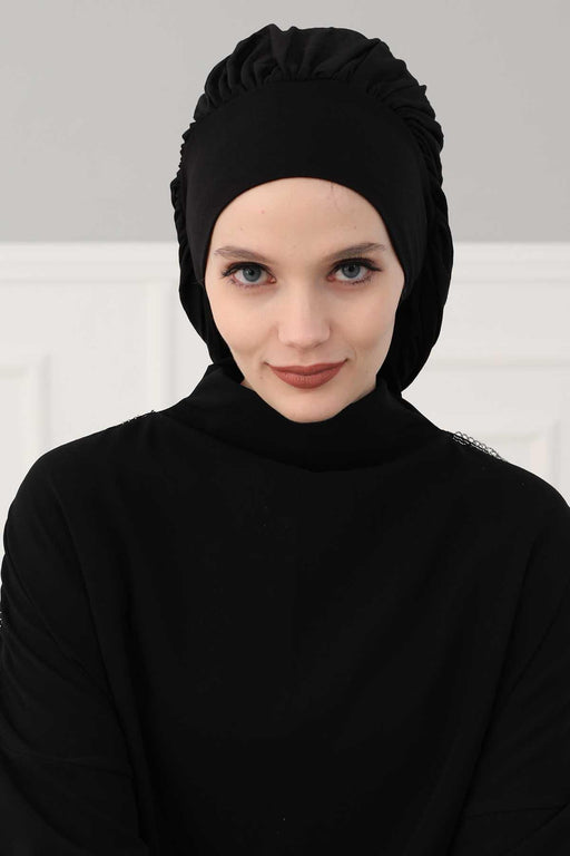 Stylish Cotton Instant Turban For Women Plain Head Wrap, Trendy Soft Beanie Hat for Daily Occasions, Comfortable Chemo Headwear,B-25 Black