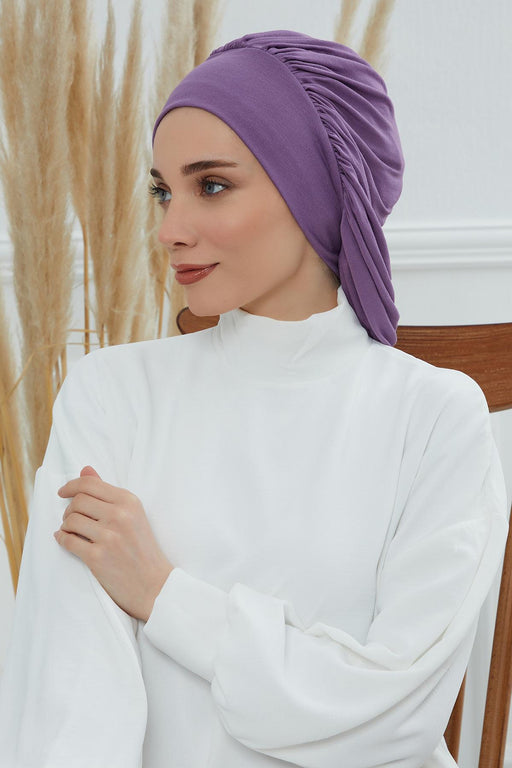 Stylish Cotton Instant Turban For Women Plain Head Wrap, Trendy Soft Beanie Hat for Daily Occasions, Comfortable Chemo Headwear,B-25 Purple 2