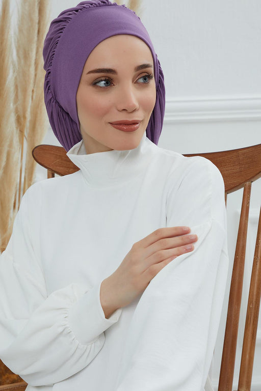 Stylish Cotton Instant Turban For Women Plain Head Wrap, Trendy Soft Beanie Hat for Daily Occasions, Comfortable Chemo Headwear,B-25 Purple 2