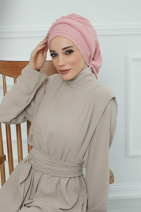 Instant Turban Hijab Pleated Lightweight Aerobin Scarf Head Turbans For Women Headwear Stylish Elegant Design Hear Wrap,HT-108A Pink
