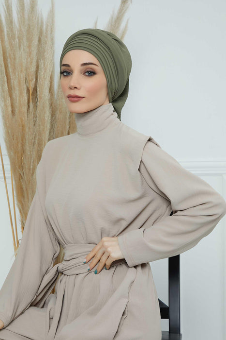 Instant Turban Hijab Pleated Lightweight Aerobin Scarf Head Turbans For Women Headwear Stylish Elegant Design Hear Wrap,HT-108A Army Green