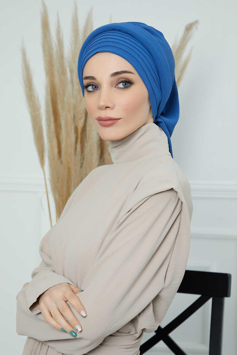 Instant Turban Hijab Pleated Lightweight Aerobin Scarf Head Turbans For Women Headwear Stylish Elegant Design Hear Wrap,HT-108A Blue