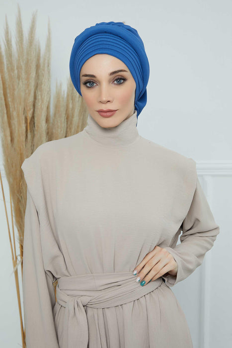 Instant Turban Hijab Pleated Lightweight Aerobin Scarf Head Turbans For Women Headwear Stylish Elegant Design Hear Wrap,HT-108A Blue