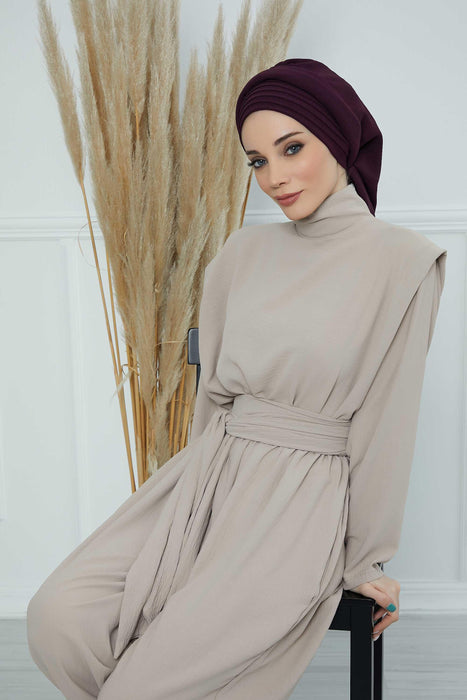 Instant Turban Hijab Pleated Lightweight Aerobin Scarf Head Turbans For Women Headwear Stylish Elegant Design Hear Wrap,HT-108A Purple