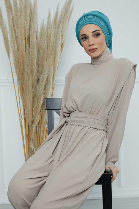 Instant Turban Hijab Pleated Lightweight Aerobin Scarf Head Turbans For Women Headwear Stylish Elegant Design Hear Wrap,HT-108A Mint Green
