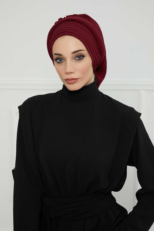 Instant Turban Hijab Pleated Lightweight Aerobin Scarf Head Turbans For Women Headwear Stylish Elegant Design Hear Wrap,HT-108A Maroon