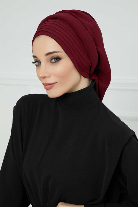 Instant Turban Hijab Pleated Lightweight Aerobin Scarf Head Turbans For Women Headwear Stylish Elegant Design Hear Wrap,HT-108A Maroon