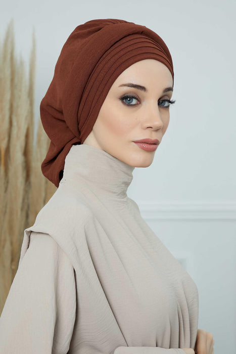 Instant Turban Hijab Pleated Lightweight Aerobin Scarf Head Turbans For Women Headwear Stylish Elegant Design Hear Wrap,HT-108A Cinnamon