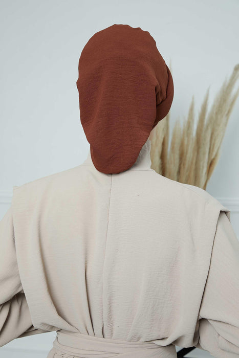 Instant Turban Hijab Pleated Lightweight Aerobin Scarf Head Turbans For Women Headwear Stylish Elegant Design Hear Wrap,HT-108A Cinnamon