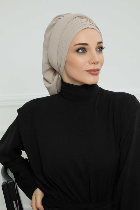 Instant Turban Hijab Pleated Lightweight Aerobin Scarf Head Turbans For Women Headwear Stylish Elegant Design Hear Wrap,HT-108A Beige