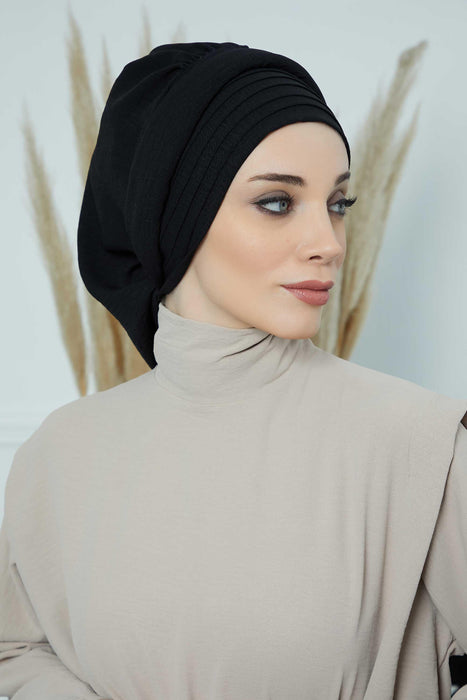 Instant Turban Hijab Pleated Lightweight Aerobin Scarf Head Turbans For Women Headwear Stylish Elegant Design Hear Wrap,HT-108A Black