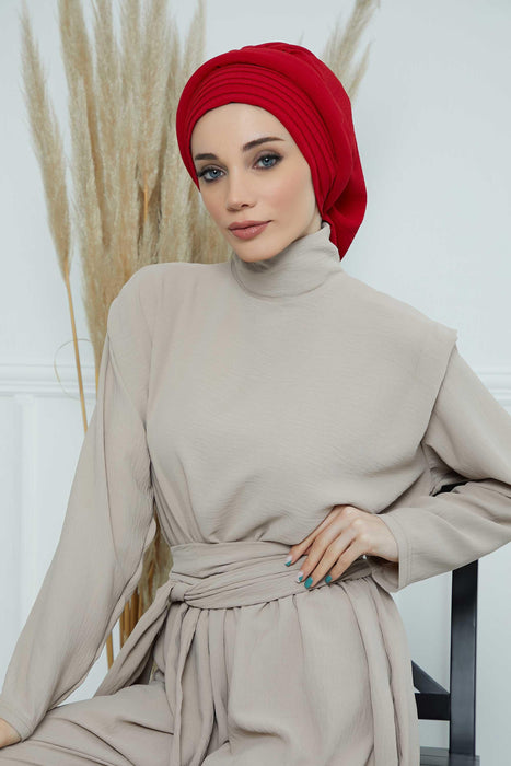 Instant Turban Hijab Pleated Lightweight Aerobin Scarf Head Turbans For Women Headwear Stylish Elegant Design Hear Wrap,HT-108A Red