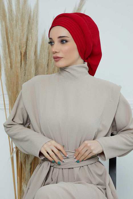 Instant Turban Hijab Pleated Lightweight Aerobin Scarf Head Turbans For Women Headwear Stylish Elegant Design Hear Wrap,HT-108A Red