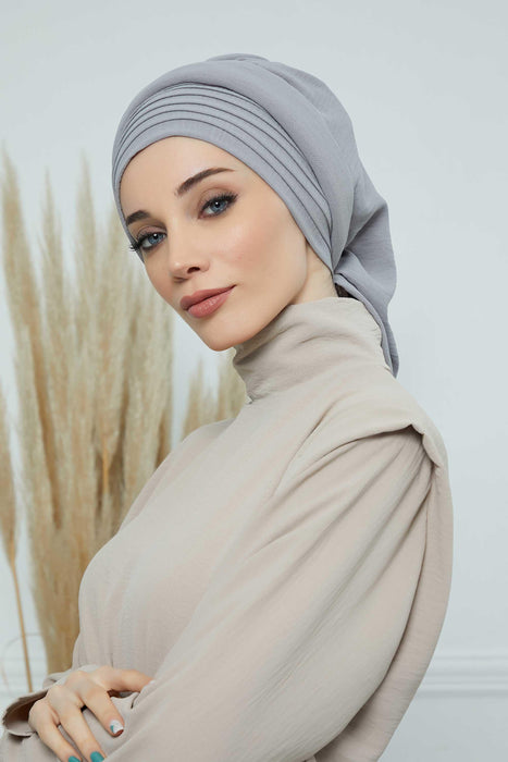 Instant Turban Hijab Pleated Lightweight Aerobin Scarf Head Turbans For Women Headwear Stylish Elegant Design Hear Wrap,HT-108A Grey
