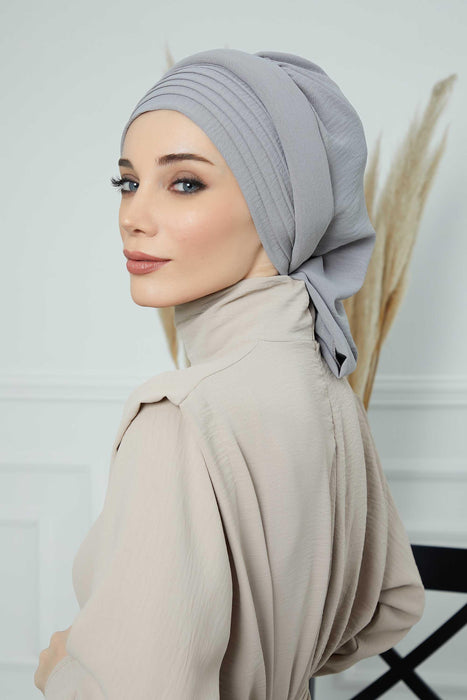 Instant Turban Hijab Pleated Lightweight Aerobin Scarf Head Turbans For Women Headwear Stylish Elegant Design Hear Wrap,HT-108A Grey