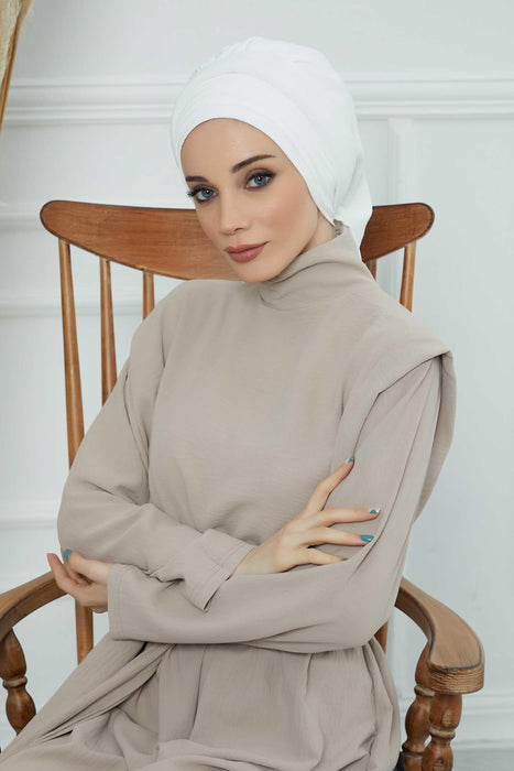 Instant Turban Hijab Pleated Lightweight Aerobin Scarf Head Turbans For Women Headwear Stylish Elegant Design Hear Wrap,HT-108A White