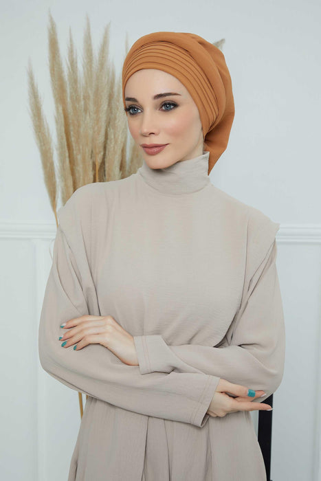 Instant Turban Hijab Pleated Lightweight Aerobin Scarf Head Turbans For Women Headwear Stylish Elegant Design Hear Wrap,HT-108A Tawny Brown