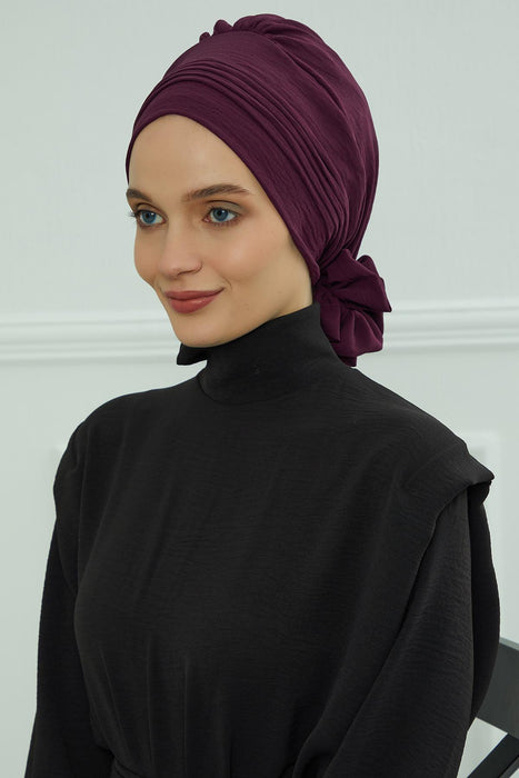 Chic Aerobin Instant Turban, Easy Wrap Breathable Head Scarf with Elegant Knot Detail, Lightweight Instant Turban For Women Headwear,HT-31A Purple