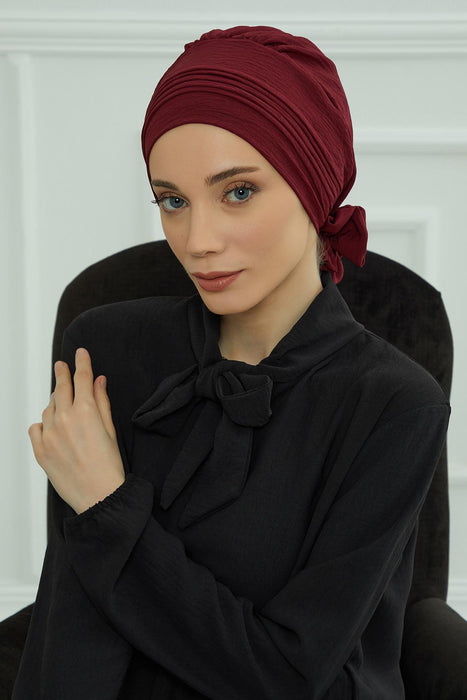 Chic Aerobin Instant Turban, Easy Wrap Breathable Head Scarf with Elegant Knot Detail, Lightweight Instant Turban For Women Headwear,HT-31A Maroon