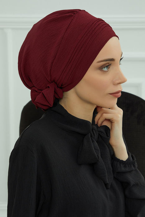 Chic Aerobin Instant Turban, Easy Wrap Breathable Head Scarf with Elegant Knot Detail, Lightweight Instant Turban For Women Headwear,HT-31A Maroon