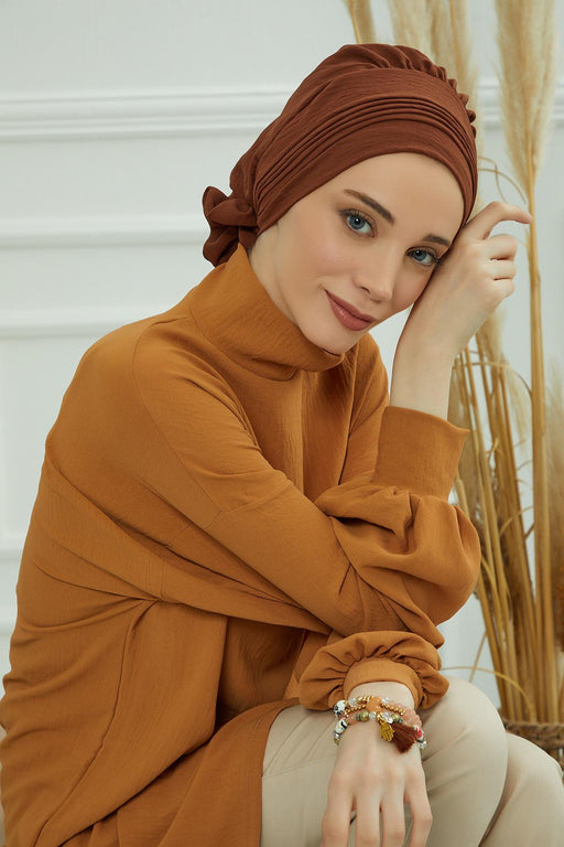 Chic Aerobin Instant Turban, Easy Wrap Breathable Head Scarf with Elegant Knot Detail, Lightweight Instant Turban For Women Headwear,HT-31A Cinnamon