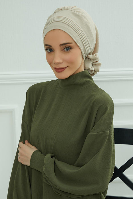 Chic Aerobin Instant Turban, Easy Wrap Breathable Head Scarf with Elegant Knot Detail, Lightweight Instant Turban For Women Headwear,HT-31A Beige