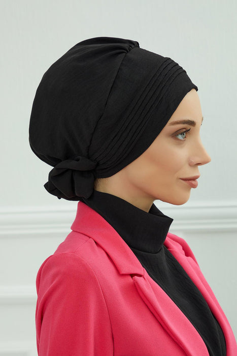 Chic Aerobin Instant Turban, Easy Wrap Breathable Head Scarf with Elegant Knot Detail, Lightweight Instant Turban For Women Headwear,HT-31A Black