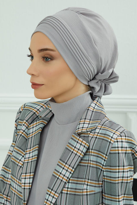 Chic Aerobin Instant Turban, Easy Wrap Breathable Head Scarf with Elegant Knot Detail, Lightweight Instant Turban For Women Headwear,HT-31A Grey