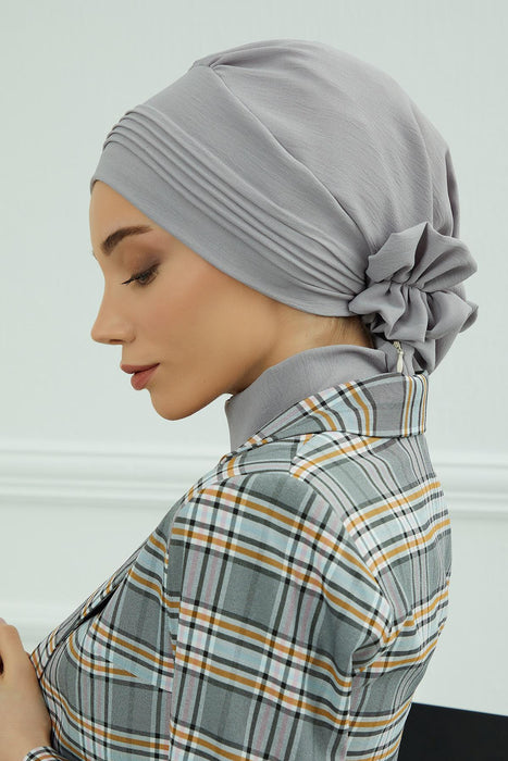 Chic Aerobin Instant Turban, Easy Wrap Breathable Head Scarf with Elegant Knot Detail, Lightweight Instant Turban For Women Headwear,HT-31A Grey