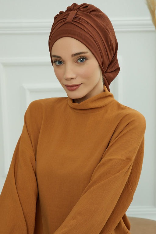 Instant Turban Lightweight Aerobin Scarf Head Turbans For Women Headwear Stylish Elegant Design,HT-90 Cinnamon