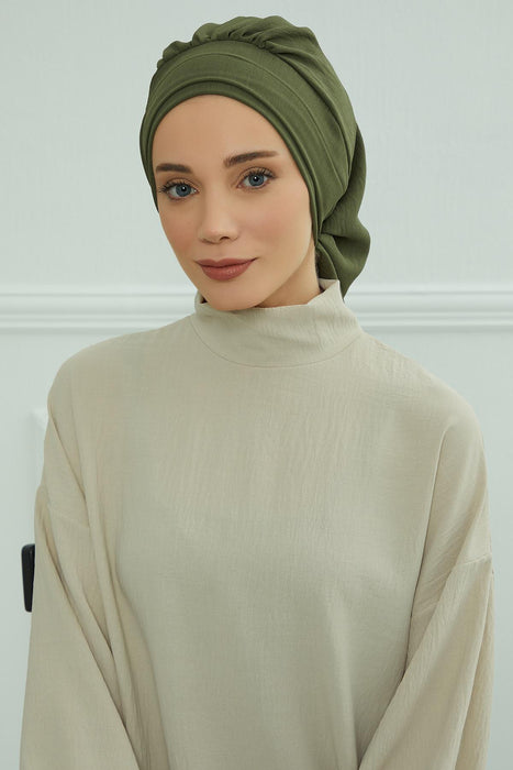 Instant Turban Lightweight Aerobin Scarf Head Turbans For Women Headwear Stylish Elegant Design,HT-91 Army Green