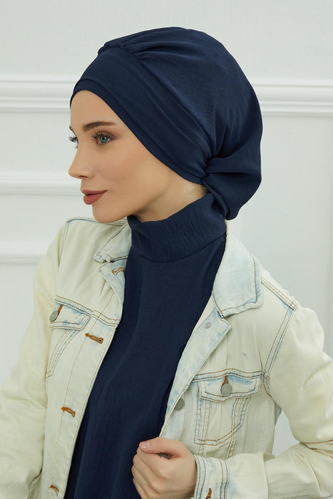 Instant Turban Lightweight Aerobin Scarf Head Turbans For Women Headwear Stylish Elegant Design,HT-91 Navy Blue