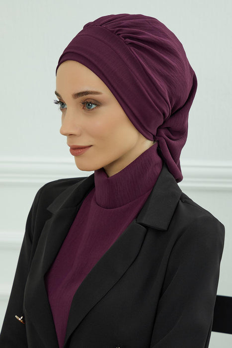 Instant Turban Lightweight Aerobin Scarf Head Turbans For Women Headwear Stylish Elegant Design,HT-91 Purple