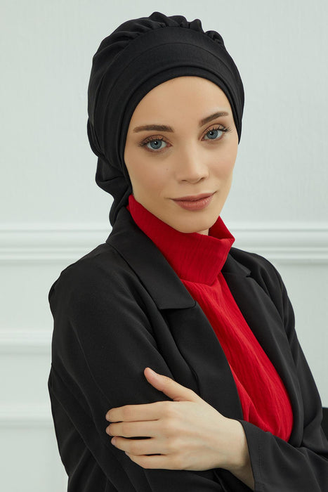 Instant Turban Lightweight Aerobin Scarf Head Turbans For Women Headwear Stylish Elegant Design,HT-91 Black