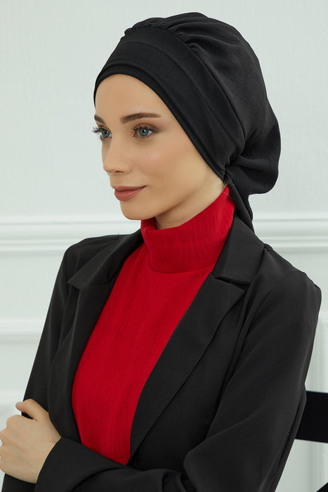 Instant Turban Lightweight Aerobin Scarf Head Turbans For Women Headwear Stylish Elegant Design,HT-91 Black