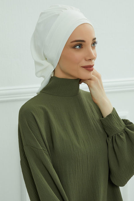 Instant Turban Lightweight Aerobin Scarf Head Turbans For Women Headwear Stylish Elegant Design,HT-91 White