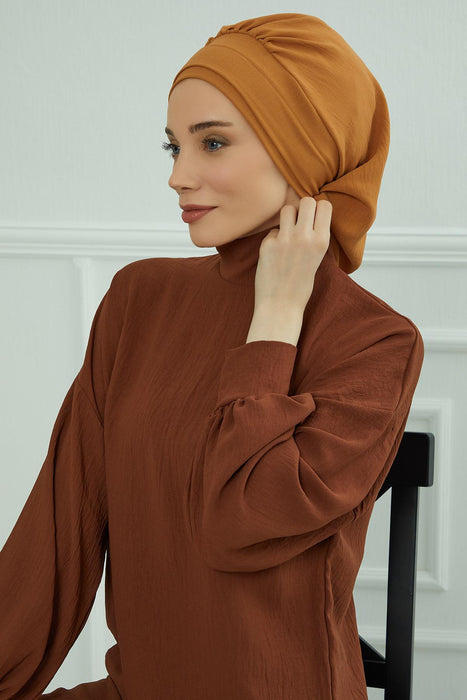 Instant Turban Lightweight Aerobin Scarf Head Turbans For Women Headwear Stylish Elegant Design,HT-91 Tawny Brown