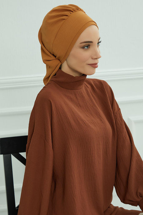 Instant Turban Lightweight Aerobin Scarf Head Turbans For Women Headwear Stylish Elegant Design,HT-91 Tawny Brown