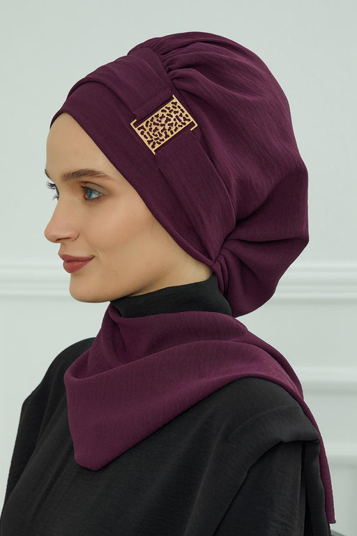 Instant Turban Lightweight Aerobin Scarf Head Turbans For Women Headwear With Unique Gold Accessories Stylish Elegant Design,HT-11A Purple