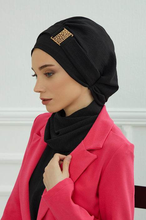 Instant Turban Lightweight Aerobin Scarf Head Turbans For Women Headwear With Unique Gold Accessories Stylish Elegant Design,HT-11A