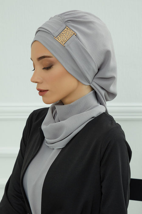 Instant Turban Lightweight Aerobin Scarf Head Turbans For Women Headwear With Unique Gold Accessories Stylish Elegant Design,HT-11A