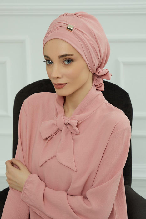 Instant Turban Lightweight Aerobin Scarf Head Turbans with Beautiful Gold Accessory For Women Headwear Stylish Elegant Design,HT-95 Pink