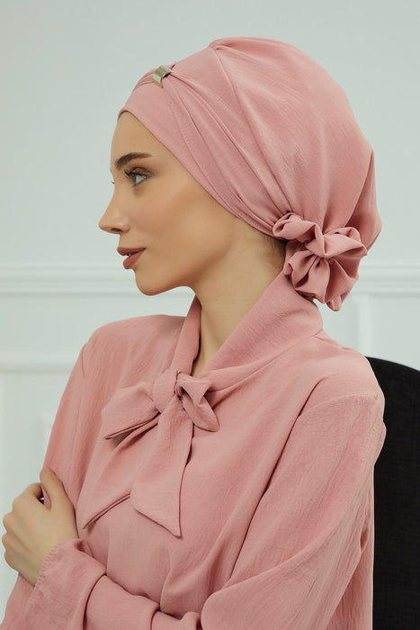 Instant Turban Lightweight Aerobin Scarf Head Turbans with Beautiful Gold Accessory For Women Headwear Stylish Elegant Design,HT-95 Pink