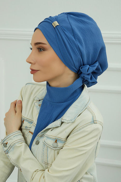 Instant Turban Lightweight Aerobin Scarf Head Turbans with Beautiful Gold Accessory For Women Headwear Stylish Elegant Design,HT-95 Blue